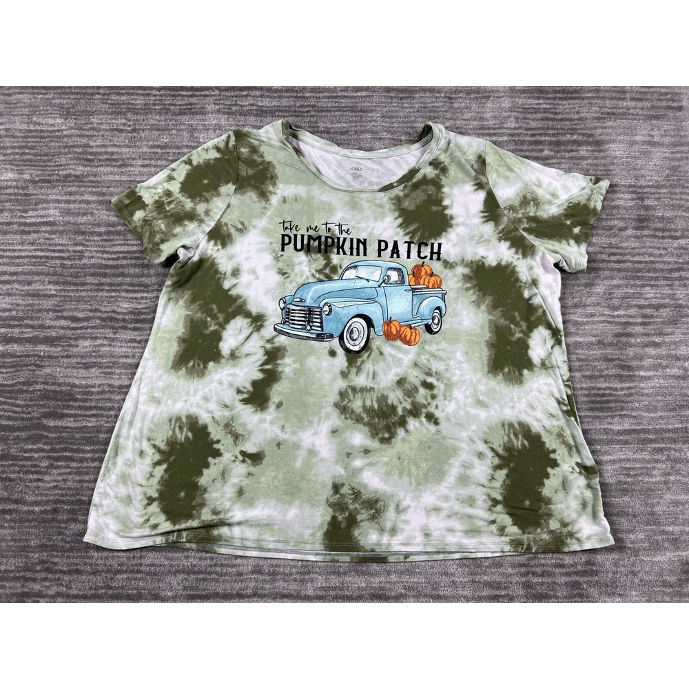 Cato T-Shirt Womens 18/20W Green Tie Dye Pumpkin Patch Blue‎ Truck Graphic Tee